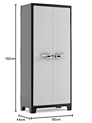 Keter Titan Kunststoffschrank hoch 182 cm, schwarz/grau, mit 4 Böden je 30 kg, UV- & wasserfest