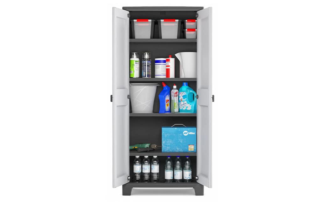 Keter Titan Kunststoffschrank hoch 182 cm, schwarz/grau, mit 4 Böden je 30 kg, UV- & wasserfest