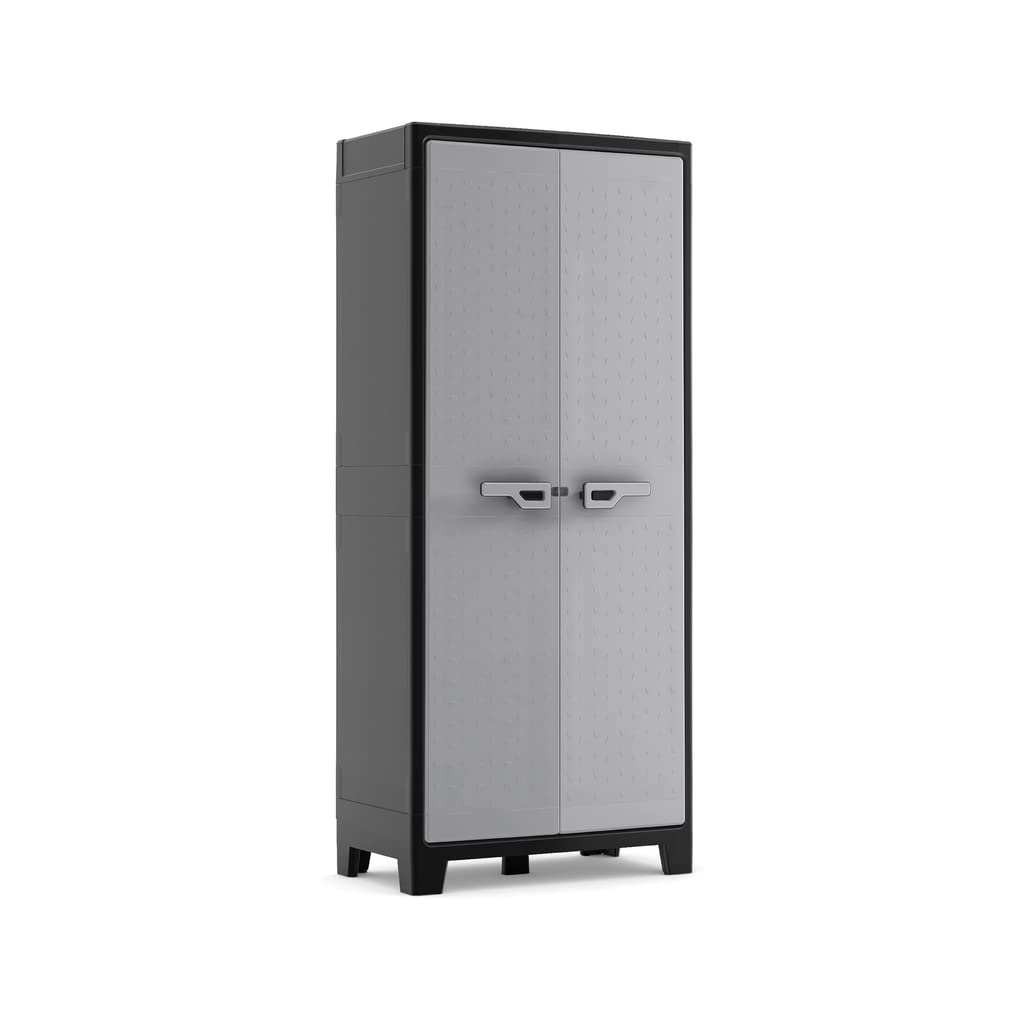 Keter Titan Kunststoffschrank hoch 182 cm, schwarz/grau, mit 4 Böden je 30 kg, UV- & wasserfest