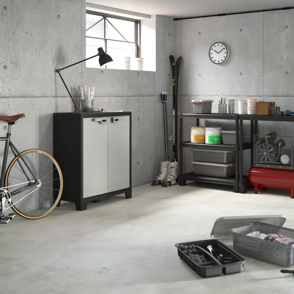 Keter Titan Kunststoffschrank hoch 182 cm, schwarz/grau, mit 4 Böden je 30 kg, UV- & wasserfest